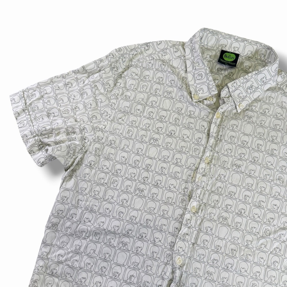The Beatles Shirt Mens Short Sleeve XL  White All Over Print Button Down - Picture 2 of 8